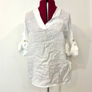 Viola Borgchi Itali Linen Top Long sleeve top V-neck Loose Fit Top Tunic sz L